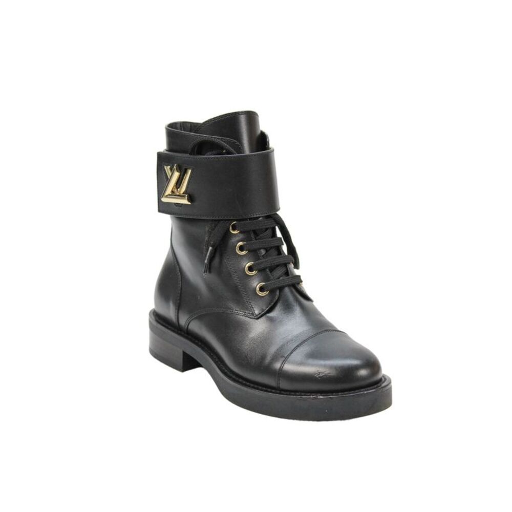 Louis Vuitton Womens Leather LV Embellished Cap Toe Ankle Boots Shoes Black Sz 4